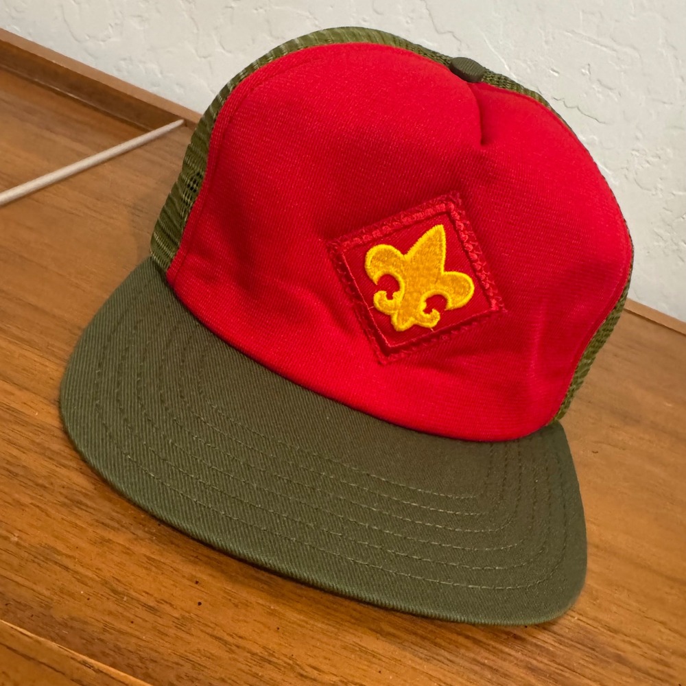 Boy Scouts of America Trucker Hat Mens OSFA Red Olive Excellent Vintage USA Made